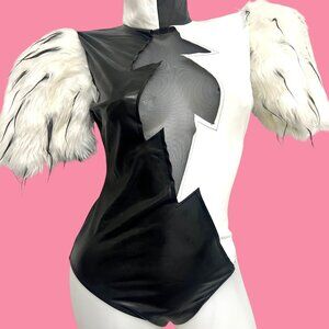 Forplay Cruella Bodysuit Black White 101 Dalmations Halloween Costume Size M/L